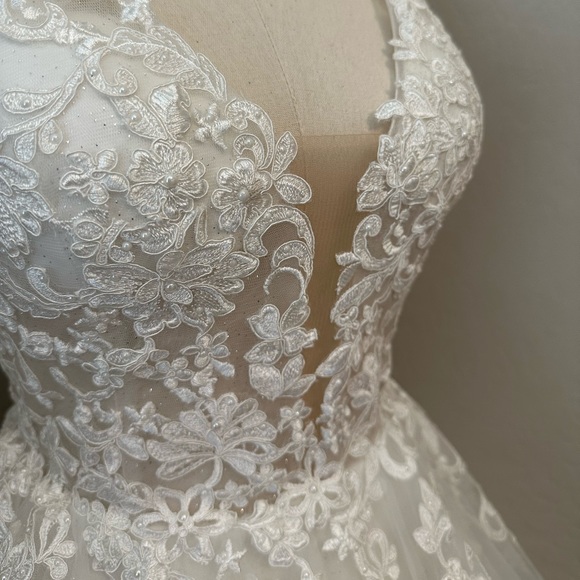 NEW ALYCE PARIS SZ 14 WHITE ILLUSION SLEEVELESS BEADED TULLE FORMAL BALLGOWN - Picture 6 of 16